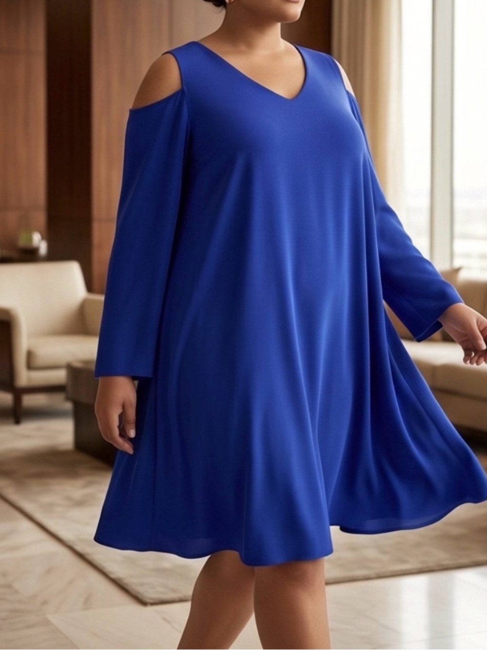 NWOT plus Abstract Royal Blue Long Sleeve Summer Tunic Top